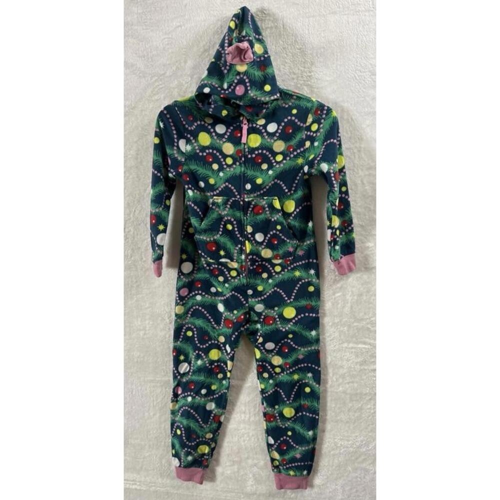 Cat & Jack Kids Fleece Christmas One Piece Pajamas Hooded Zip Up Size S (6/7)